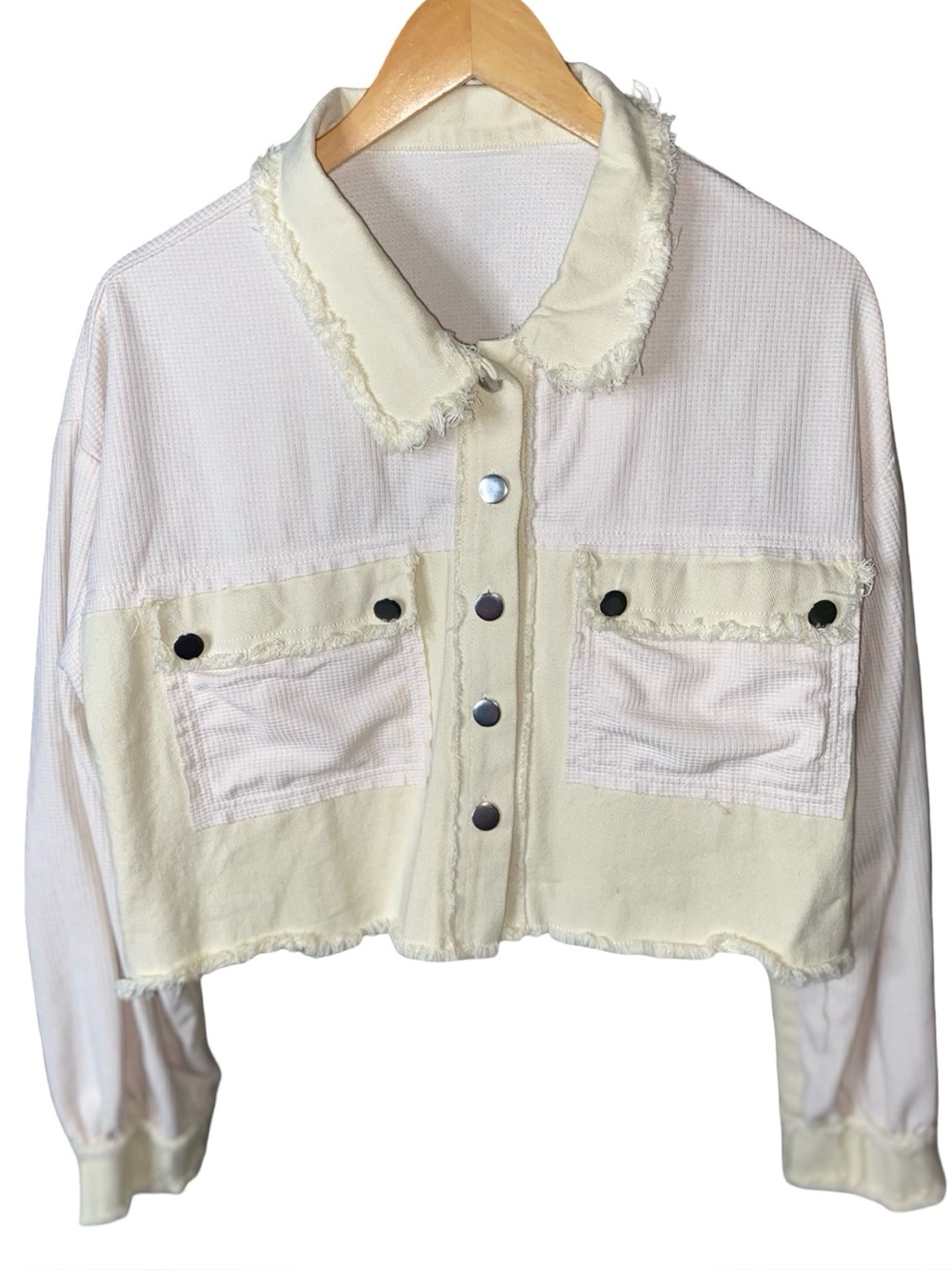 Goodnight Macaroon Two-Tone Waffle Knit Cropped Jacket Size Small